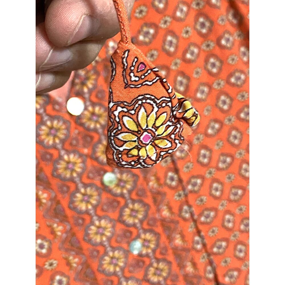 J Jill Floral Button Blouse Orange Top L Hippie Boho Peasant Lagenlook Tassel - Picture 6 of 10